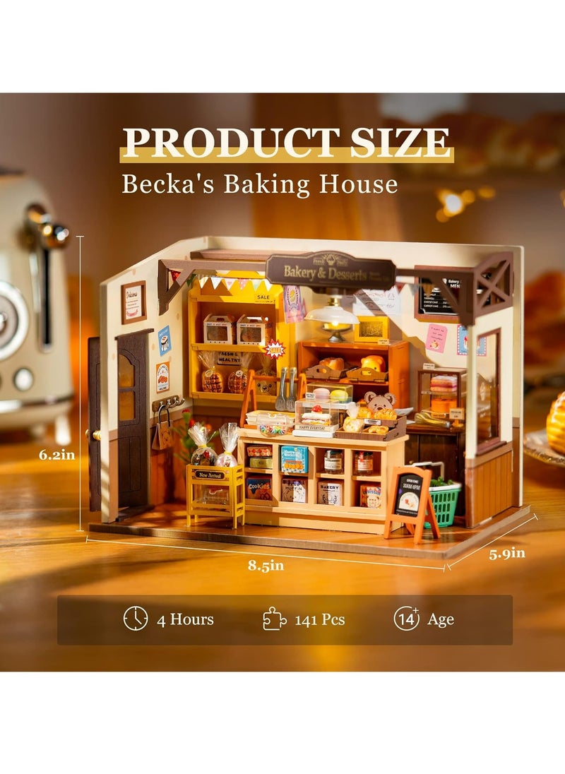 Robotime - Rolife Becka's Baking House DIY Miniature House Kit DG161, Assembly Brain Teaser 3D Wooden Puzzle for Adults and Teens DIY Build Model Crafts Kits, Unique Gifts and Home Decor - Image 1