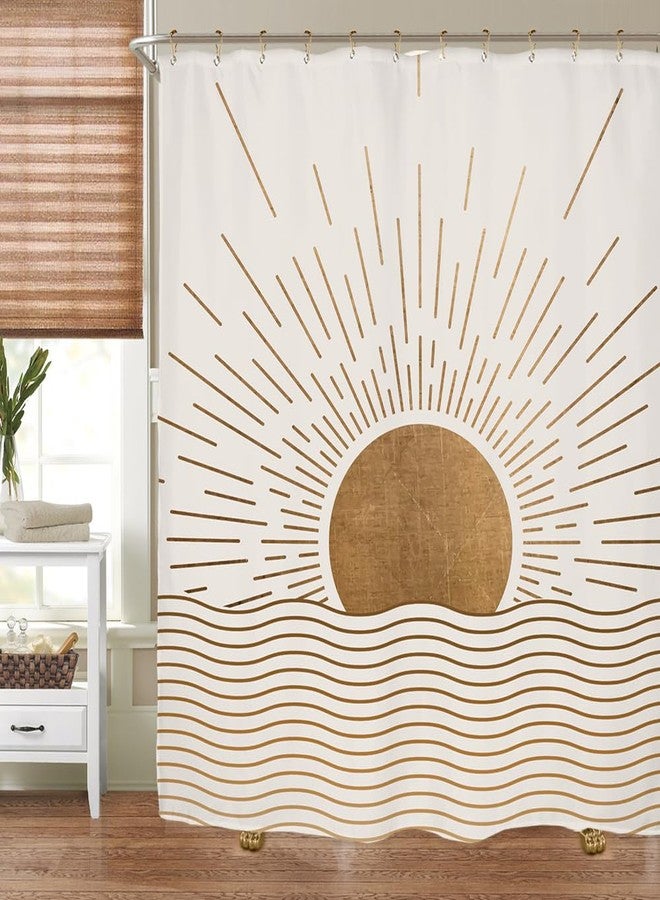 Miyotaa Sun Minimalist Shower Curtain Set 60Wx71H Inches Mid Century Sunrise Sunset Vintage Aesthetic Retro Polyester Waterproof Cloth Bathroom Curtain with 12 Hooks - Image 5