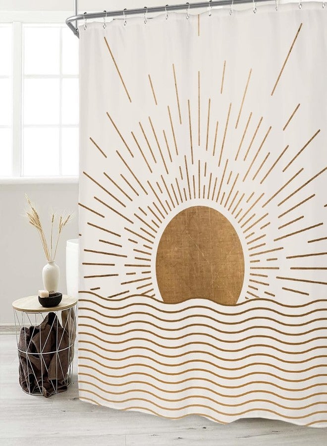 Miyotaa Sun Minimalist Shower Curtain Set 60Wx71H Inches Mid Century Sunrise Sunset Vintage Aesthetic Retro Polyester Waterproof Cloth Bathroom Curtain with 12 Hooks - Image 2