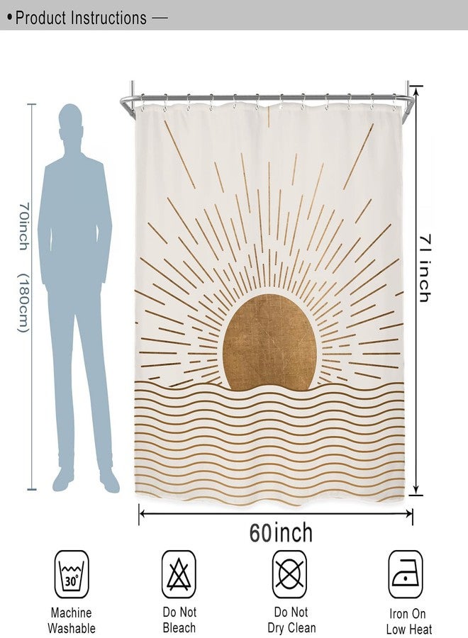 Miyotaa Sun Minimalist Shower Curtain Set 60Wx71H Inches Mid Century Sunrise Sunset Vintage Aesthetic Retro Polyester Waterproof Cloth Bathroom Curtain with 12 Hooks - Image 3