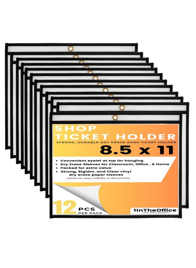 1InTheOffice Dry Erase Pocket Sleeves Black Shop Ticket Holders 11X8.5 (12 Pack) - Image 1
