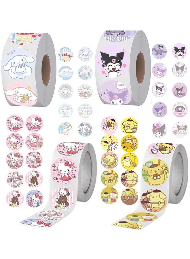 Sanrio 2000Pcs Cartoon Stickers Set for Kids, 40 Designs Waterproof Vinyl Stickers, DIY Decorative Stickers for Envelope and Gifts, Sticker Roll for Girls, 4 Rolls - Image 1