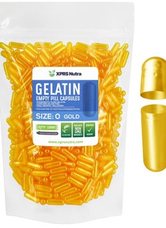 Size 0 Empty Capsules - 1000 Count Empty Gelatin Capsules - Empty Pill Capsules - DIY Capsule Filling - Pure Bovine Pill Capsules Empty Gel Caps (Gold)