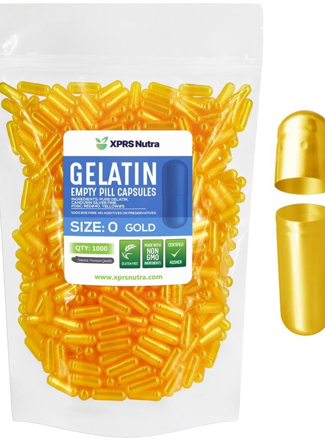 XPRS Nutra - Size 0 Empty Capsules - 1000 Count Empty Gelatin Capsules - Empty Pill Capsules - DIY Capsule Filling - Pure Bovine Pill Capsules Empty Gel Caps (Gold) - Image 1