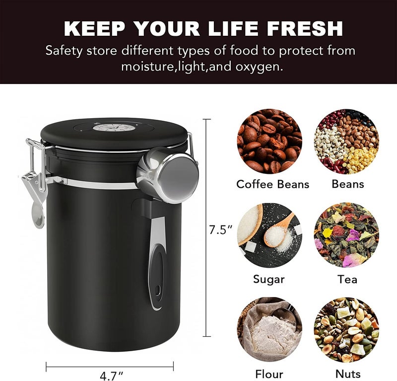 ShanSon Coffee Canister Airtight Coffee Container Stainless Steel Coffee Bean Storage Container with Scoop Coffee Canister for Beans Grounds Sugar Flour Tea Cereal 22OZ  Black - Image 4