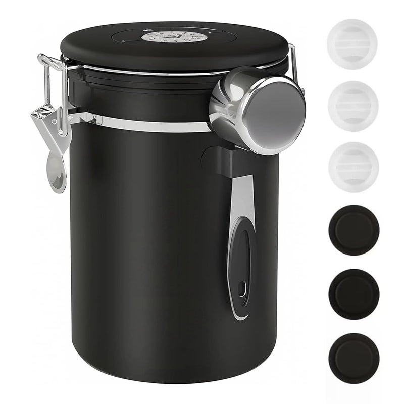 ShanSon Coffee Canister Airtight Coffee Container Stainless Steel Coffee Bean Storage Container with Scoop Coffee Canister for Beans Grounds Sugar Flour Tea Cereal 22OZ  Black - Image 1