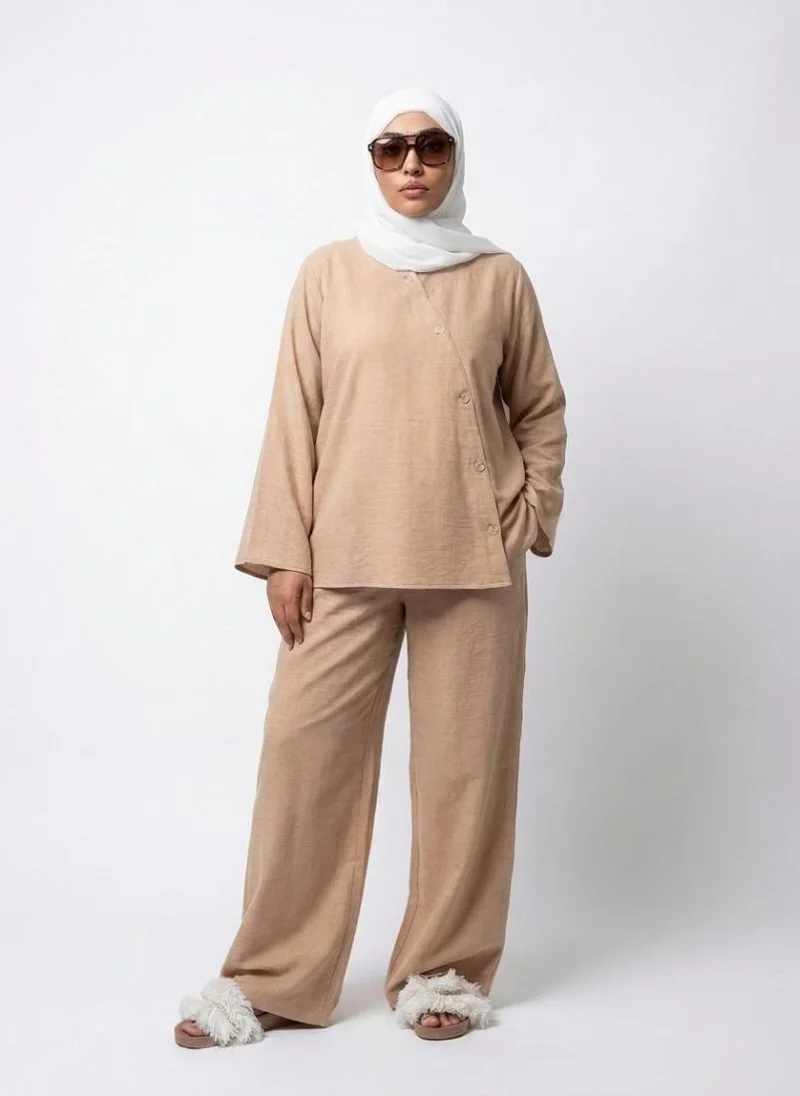 Beige Mélange Top & Pants Co-ord Set
