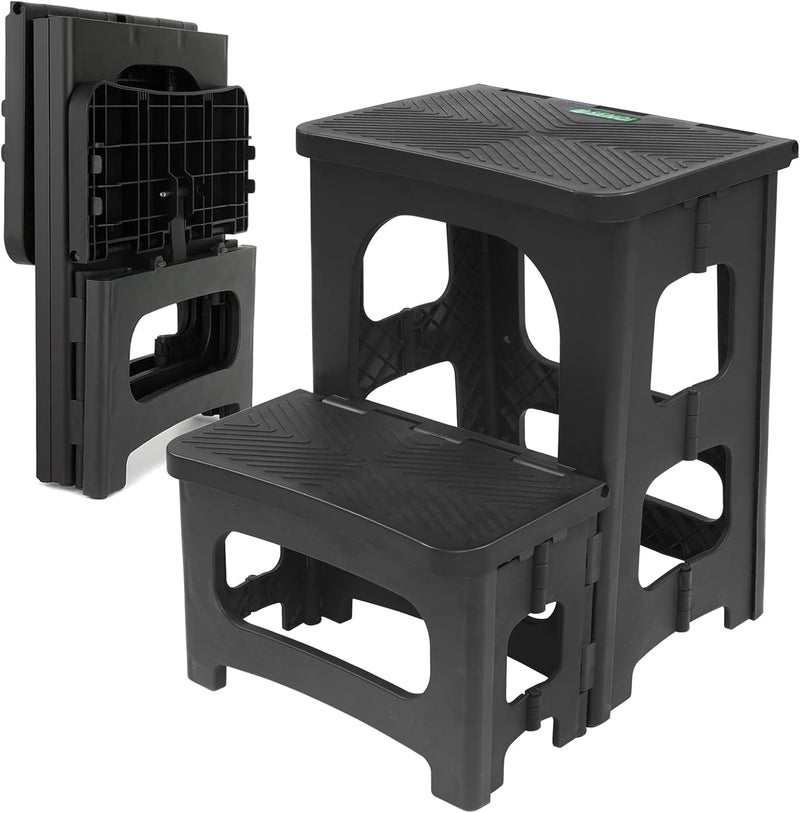 SENQI Folding 2-Step Stool for Adults Kids Non-Slip Collapsible Portable Step Stool for Kitchen Home Toilet Bedroom Office Bathroom Rv,Holds 300 Lbs(Black) - Image 1