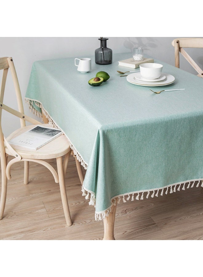 Anna 140*140cm Easy-Clean Waterproof Oil-Proof Faux Linen Tassel Lace Tablecloth - Image 1