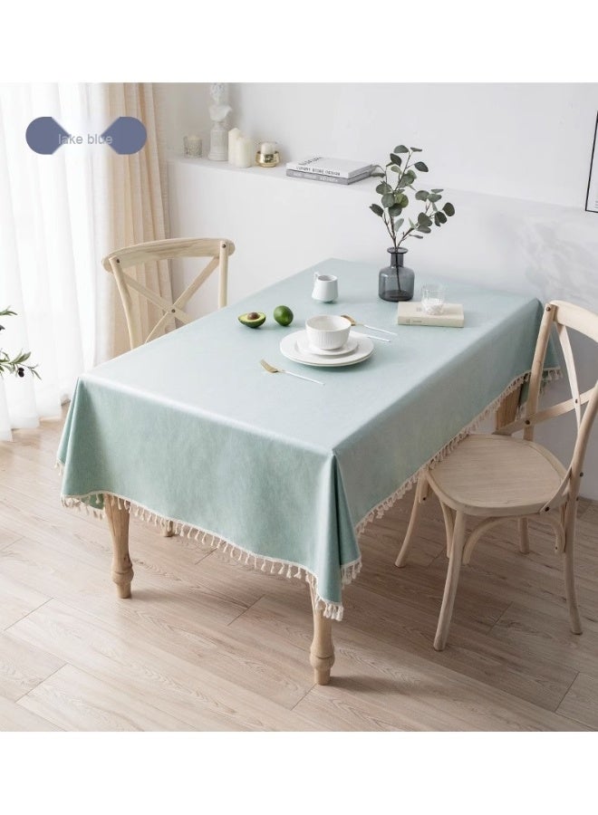 Anna 140*140cm Easy-Clean Waterproof Oil-Proof Faux Linen Tassel Lace Tablecloth - Image 2