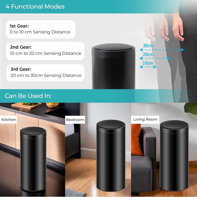 The Better Home The Better Home 30L Stainless Steel Dustbin With Lid Automatic Dustbin With Motion Sensor Dustbin For Kitchen Dustbin For Bathroom Dustbin For BedroomOffice 1 Year Warranty Black  - Image 4