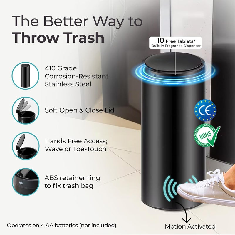 The Better Home The Better Home 30L Stainless Steel Dustbin With Lid Automatic Dustbin With Motion Sensor Dustbin For Kitchen Dustbin For Bathroom Dustbin For BedroomOffice 1 Year Warranty Black  - Image 3