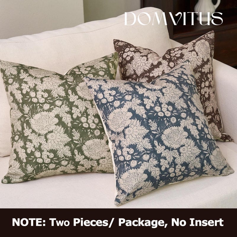 DOMVITUS Floral Pillow Covers 18x18 Set of 2, Vintage Block Print Pillow Covers Neutral Decorative Farmhouse Throw Pillow Covers for Bed Couch Living Room Dark Brown - Image 5