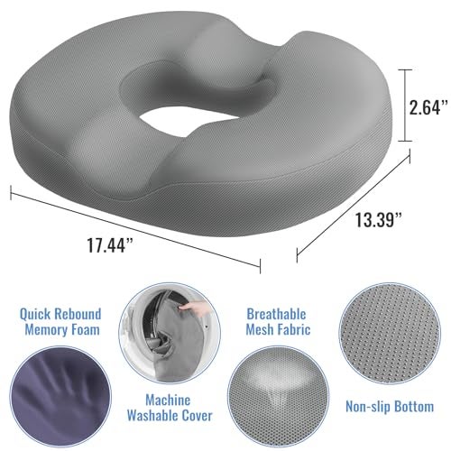 CloudBliss Donut Pillow Seat Cushion Chair Pad for Tailbone Pain Relief and Hemorrhoids Memory Foam Seat Chair Cushion for Men and Women for Home Office Light Grey - Image 3