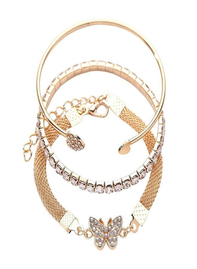 XFSAFDM 3-Piece Bracelet Stack For Women Set, Elegant Heart And Butterfly Design, Dainty Chain Bracelet For Women, Versatile Accessory For Special Occasion - Image 1