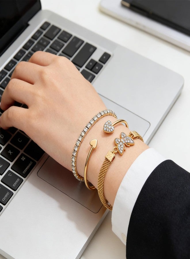 XFSAFDM 3-Piece Bracelet Stack For Women Set, Elegant Heart And Butterfly Design, Dainty Chain Bracelet For Women, Versatile Accessory For Special Occasion - Image 4