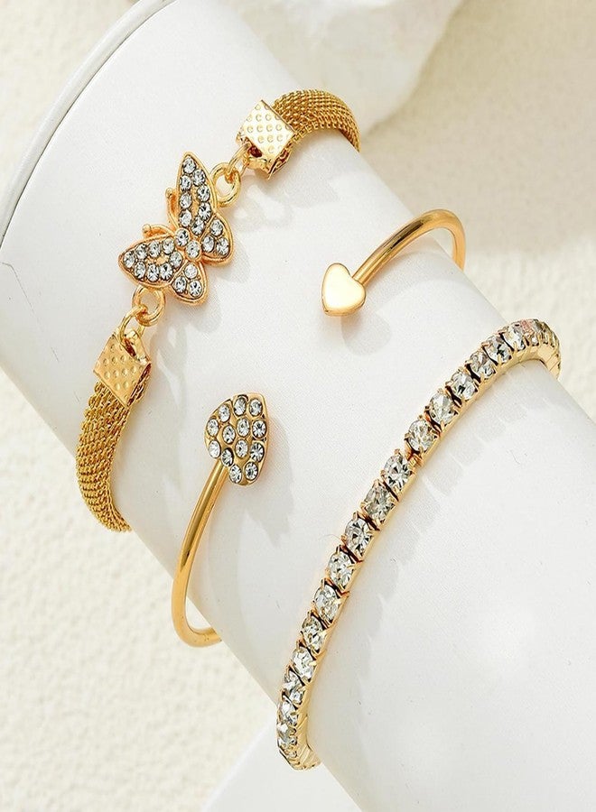 XFSAFDM 3-Piece Bracelet Stack For Women Set, Elegant Heart And Butterfly Design, Dainty Chain Bracelet For Women, Versatile Accessory For Special Occasion - Image 5