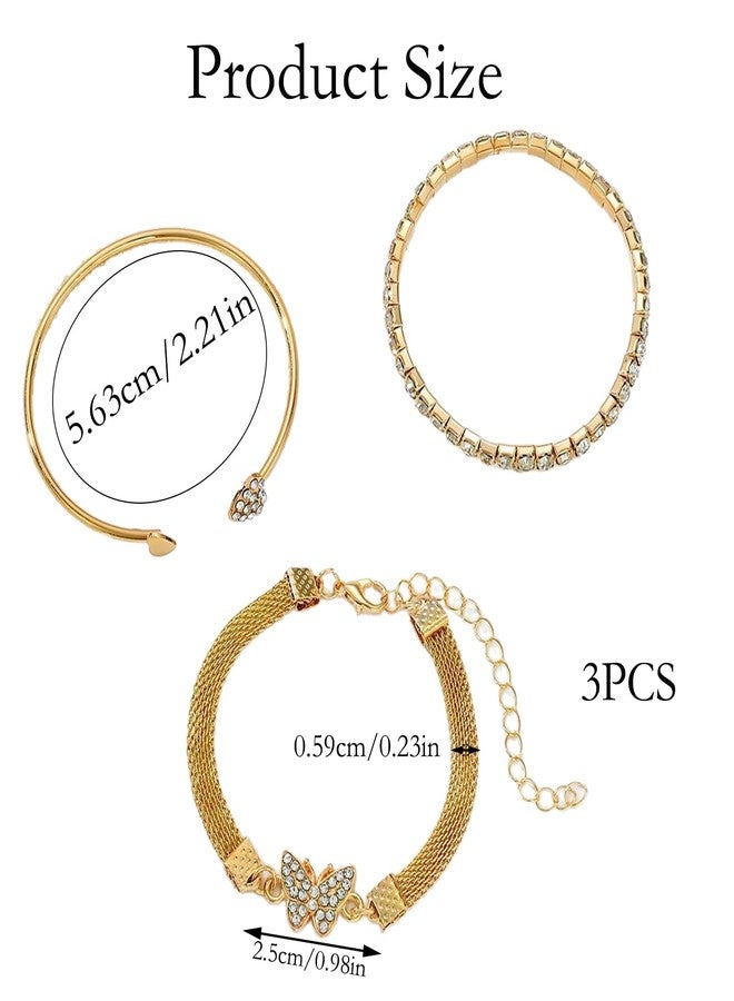 XFSAFDM 3-Piece Bracelet Stack For Women Set, Elegant Heart And Butterfly Design, Dainty Chain Bracelet For Women, Versatile Accessory For Special Occasion - Image 2