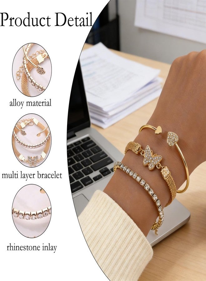 XFSAFDM 3-Piece Bracelet Stack For Women Set, Elegant Heart And Butterfly Design, Dainty Chain Bracelet For Women, Versatile Accessory For Special Occasion - Image 3