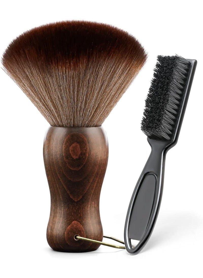 CGBARBER فرشاة تنظيف الرقبة بمقبض خشبي وخطاف لقص الشعر... (فرشاة رقبة + فرشاة سوداء) - Image 1