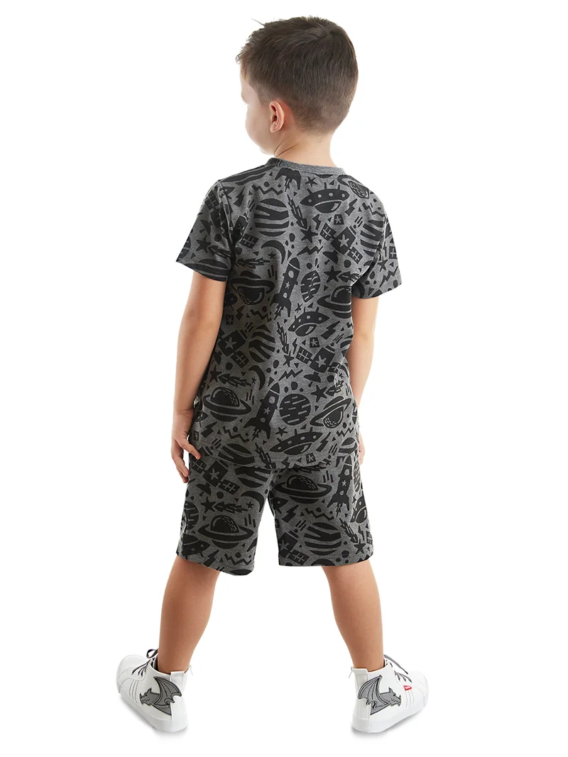 دينوكيدس طقم تي شيرت وشورت للأولاد باللون الرمادي