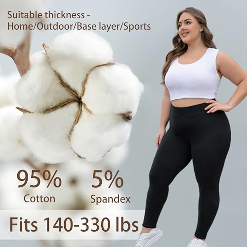 Seawhisper Leggings for Women Plus Size Tights High Waisted Cotton Fleece Lined Black Wide Tummy Control XL 2X 3X 4X 16W 18W 20W 22W 26W - Image 2