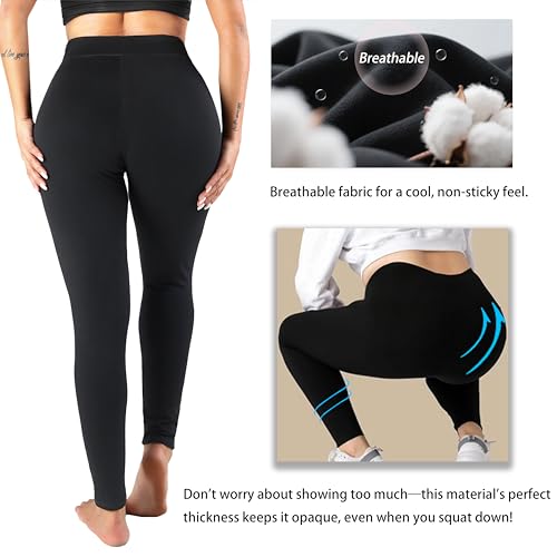 Seawhisper Leggings for Women Plus Size Tights High Waisted Cotton Fleece Lined Black Wide Tummy Control XL 2X 3X 4X 16W 18W 20W 22W 26W - Image 3