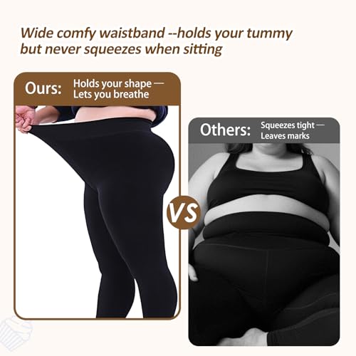 Seawhisper Leggings for Women Plus Size Tights High Waisted Cotton Fleece Lined Black Wide Tummy Control XL 2X 3X 4X 16W 18W 20W 22W 26W - Image 5