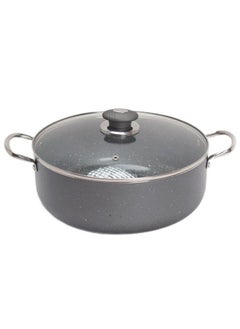 Badraig Casserole Granite Made With Glass Lid And Stainless Steel Hands Dark Grey/Silver 20 | 22 | 24 | 26 | 28 | 30 | 32 cm  - Image 1
