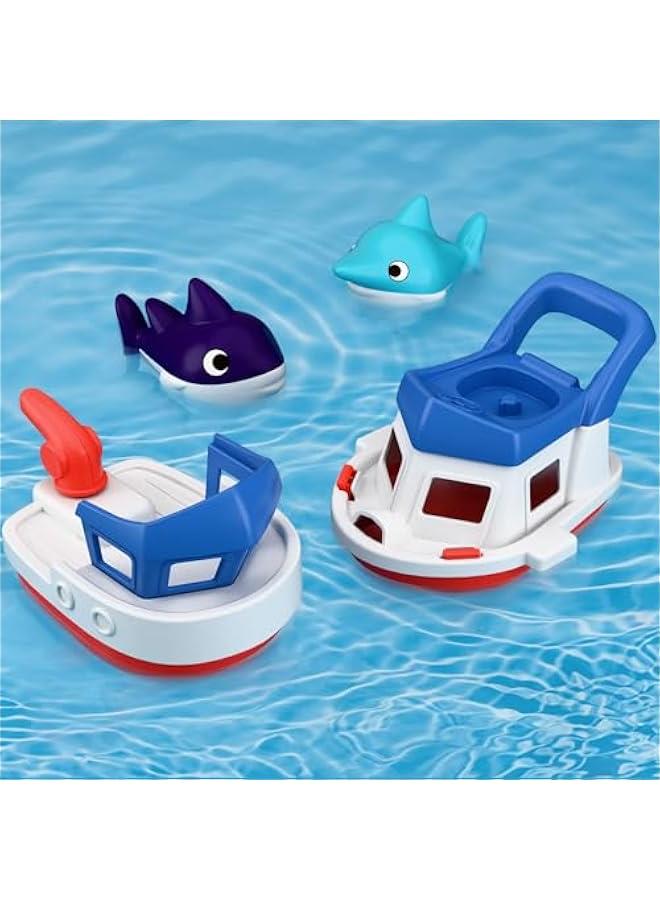 Toddler Boat Bath Toys, Baby Bathtub Shower Toy Set W/ Wind up Swimming Boats, Pool Floating Fish, Kids Bathtime Water Play, Birthday Gifts for 18 Month, 2 3 4 Year Old Boys Girls - Image 1