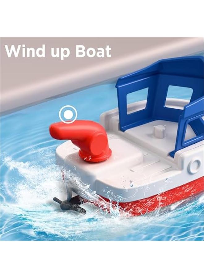 Toddler Boat Bath Toys, Baby Bathtub Shower Toy Set W/ Wind up Swimming Boats, Pool Floating Fish, Kids Bathtime Water Play, Birthday Gifts for 18 Month, 2 3 4 Year Old Boys Girls - Image 2