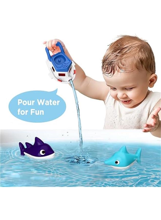 Toddler Boat Bath Toys, Baby Bathtub Shower Toy Set W/ Wind up Swimming Boats, Pool Floating Fish, Kids Bathtime Water Play, Birthday Gifts for 18 Month, 2 3 4 Year Old Boys Girls - Image 3