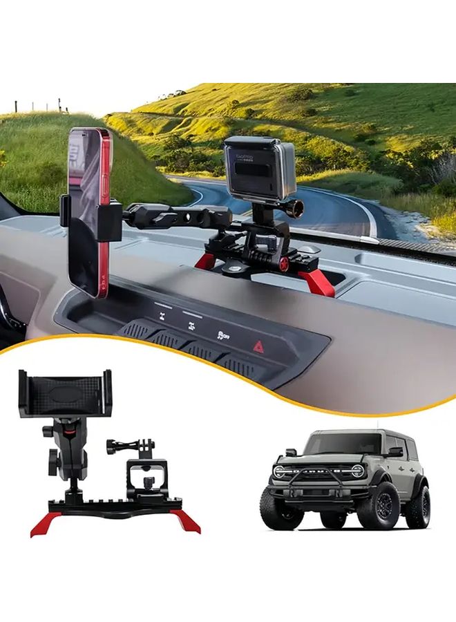 Slider Track Style Dash Phone Holder And Camera Mount For Ford Bronco 2021 2022 2023 2024 2025 2 Door 4 Door Compatible With Go Pro And Smartphone - Image 1
