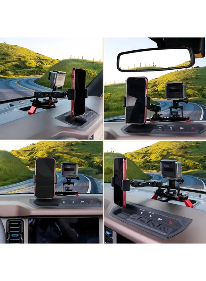 Slider Track Style Dash Phone Holder And Camera Mount For Ford Bronco 2021 2022 2023 2024 2025 2 Door 4 Door Compatible With Go Pro And Smartphone - Image 4