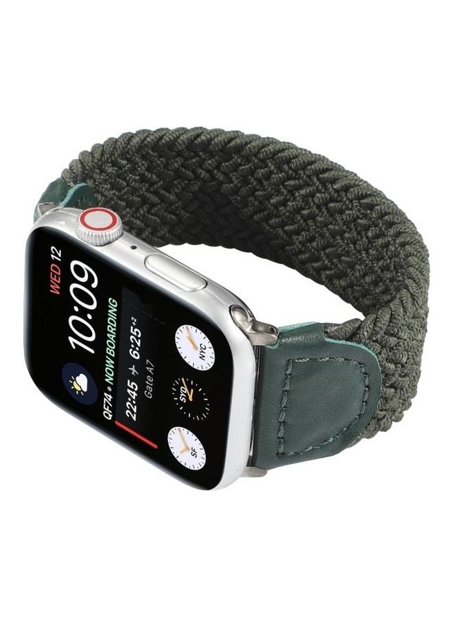 NIBEMINENT Braided Watchband For Apple Watch Series 7 45mm/6 & SE 5 4 44mm/3 2 1 42mm Army Green - Image 4