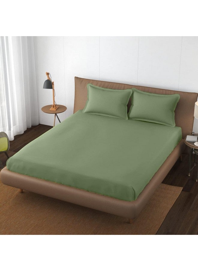 Trance Home Linen 100% Cotton 78x72 inch King Elastic Fitted Bedsheet | 400TC Soft Durable Plain Fitted Elastic Bed Sheet with 2 Pillow Covers (78"x72" | 6.5x6ft, Forest Green)