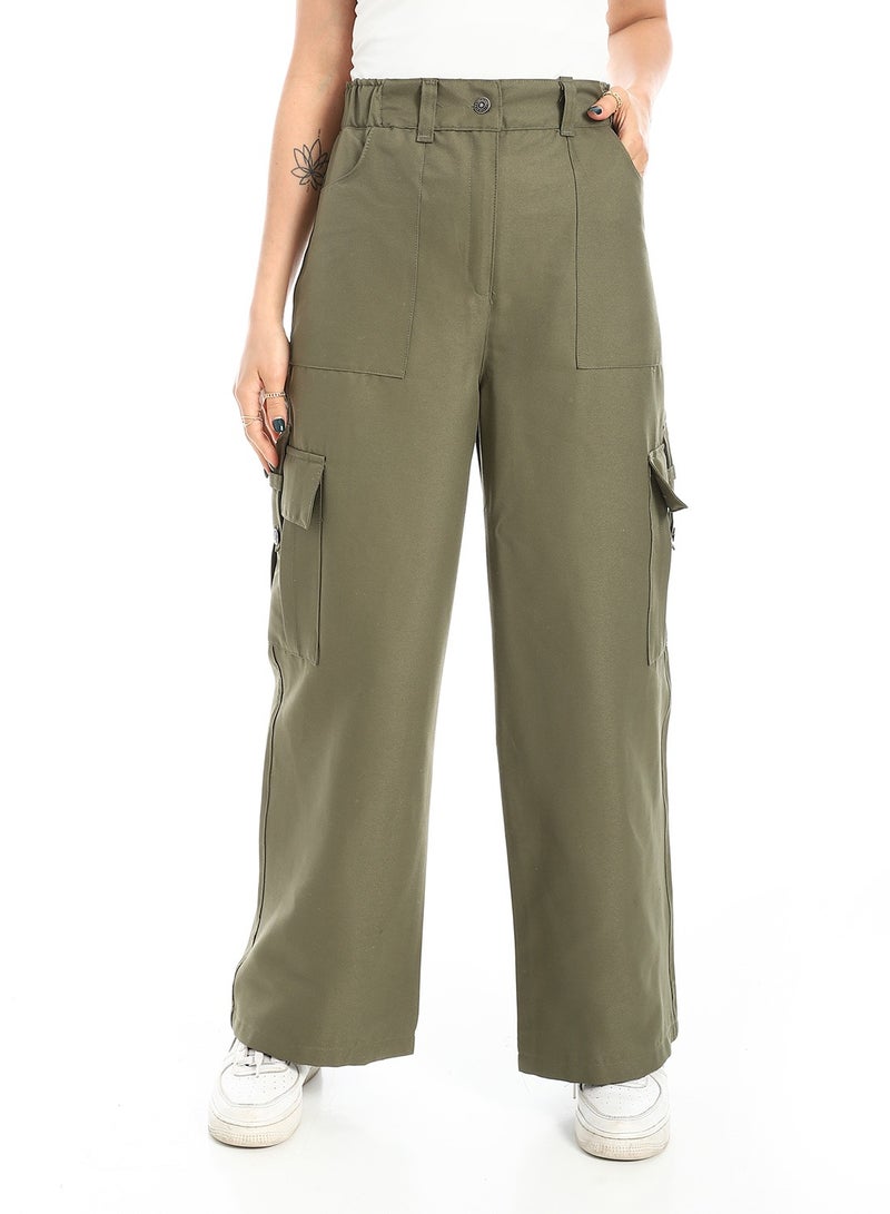 Andora High-Waisted Cargo Wide-Leg Convertible Pant_Olive - Image 1