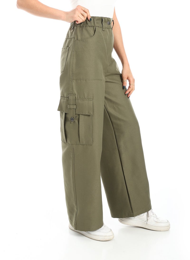 Andora High-Waisted Cargo Wide-Leg Convertible Pant_Olive - Image 2