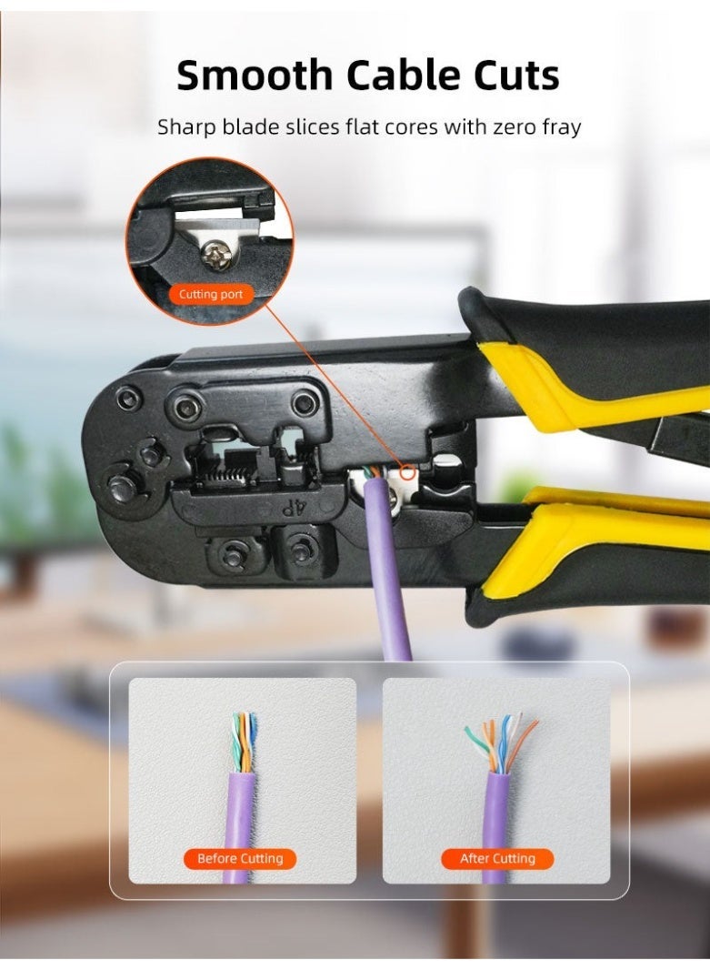 CABLETIME RJ45 Cat5 Cat6 Cable Crimping Tool Professional Network LAN Crimper for 8P8C Connectors Ethernet Cable Cutter Stripper All-in-One Crimp Tool for Cat5e Cat6 Modular Plugs Repair Installation Tool - Image 4