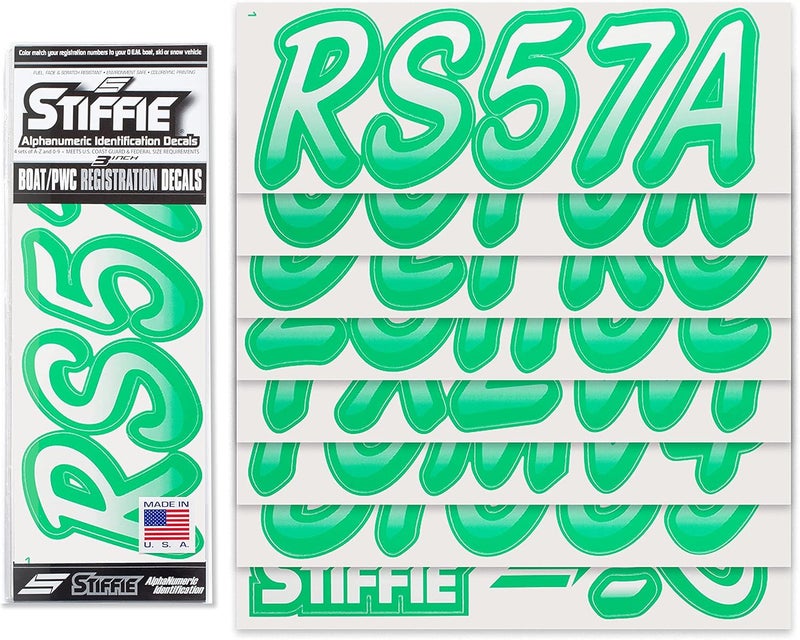 Stiffie Whipline White/Teal 3" Boat & PWC Registration Decals • Numbers Letters Stickers - Image 2