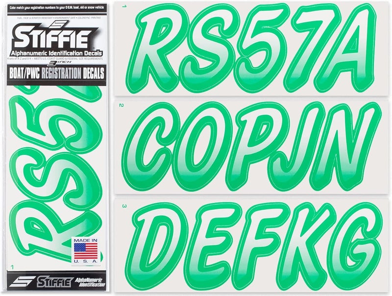Stiffie Whipline White/Teal 3" Boat & PWC Registration Decals • Numbers Letters Stickers - Image 1