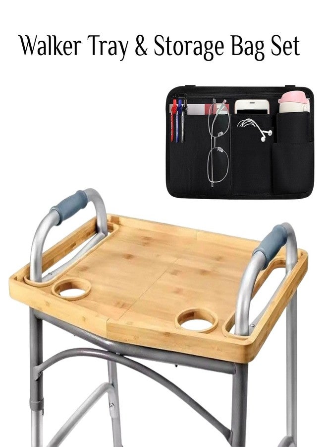 bangminda Walker Tray for Folding Walker19*15in, Mobility Table Tray with Cup Holder & Wheelchair Side Bag（14.2 * 17.9in） Fits Most Standard Folding Walkers for Elderly - Image 3