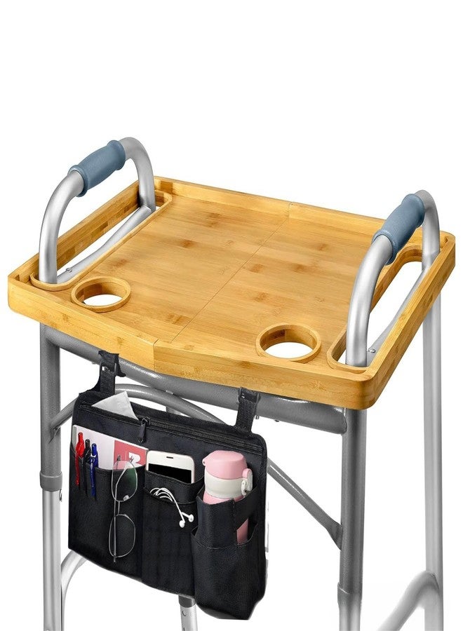bangminda Walker Tray for Folding Walker19*15in, Mobility Table Tray with Cup Holder & Wheelchair Side Bag（14.2 * 17.9in） Fits Most Standard Folding Walkers for Elderly - Image 1