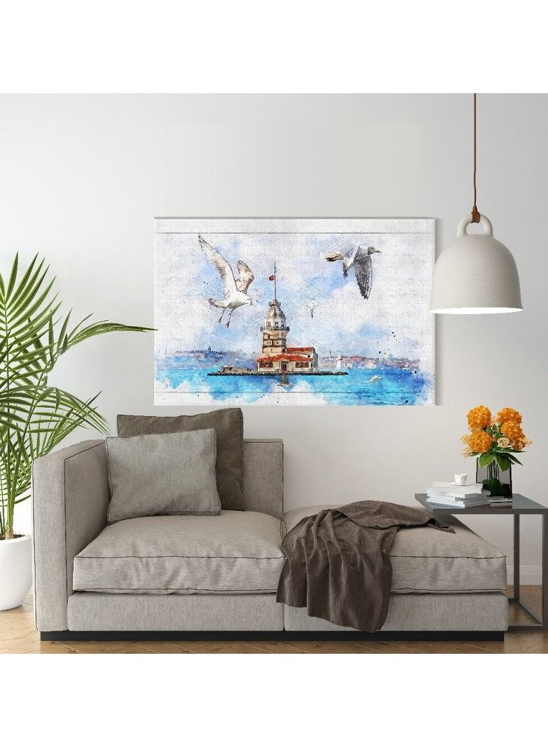 Home Gallery Canvas Wall Art, Abstract Framed Portrait of Kiz Kulesi in the Bosphorus in Istanbul - Image 1