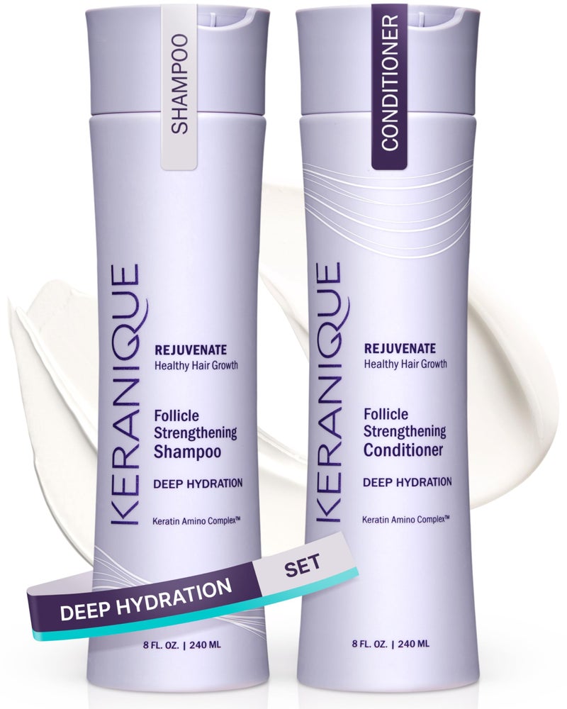 Keranique Hydrating Shampoo and Conditioner Set - Deep Hydration Hair Shampoo and Conditioner for Repairing Natural Moisture with Keratin - Sulfate-Free Intense Hydrator for Dry, Thin, Damaged Hair - Image 1
