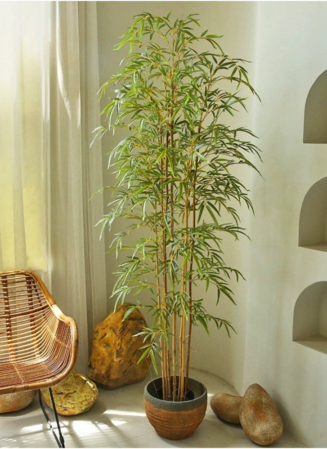 Artificial Bamboo Tree, Real Touch Technology, Artificial Plant with 7 Trunks, Ideal for Home Office Indoor Decoration Equipped With White Stone