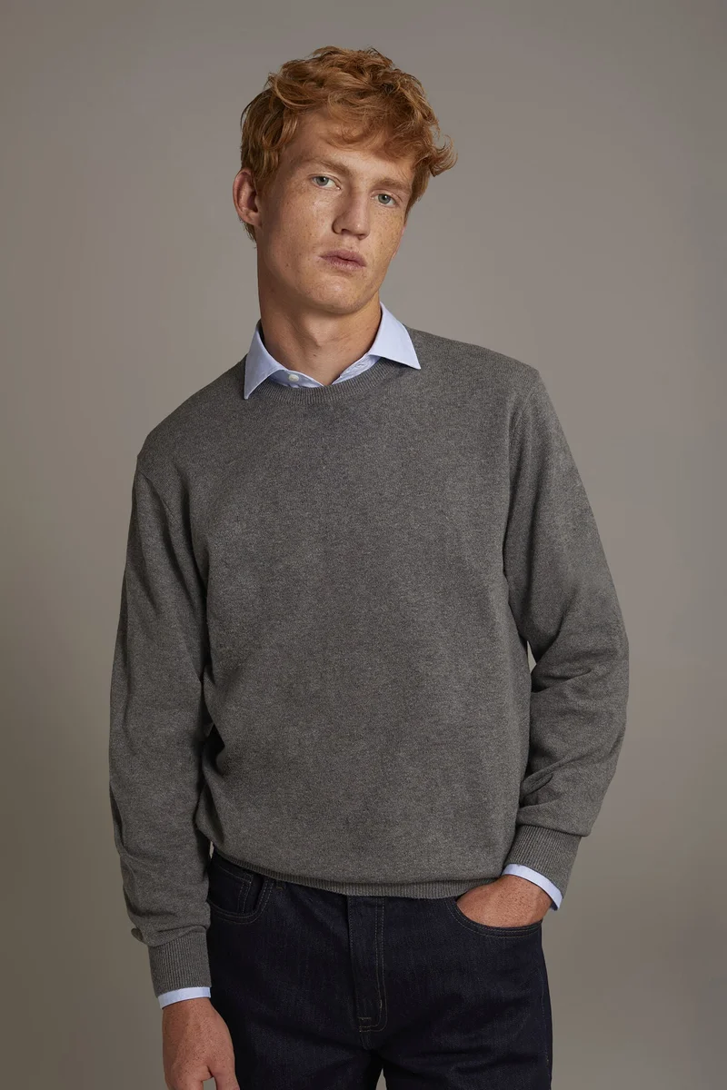 دوبل غانغر Wool blend round neck sweater - MD Grey