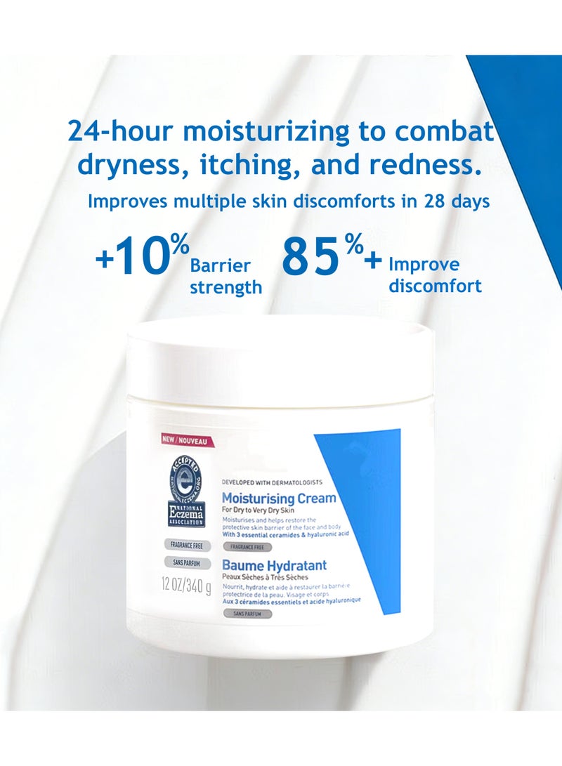 Moisturizing Cream for Dry Skin 340g - Long-Lasting Moisture | Hyaluronic Acid Formula