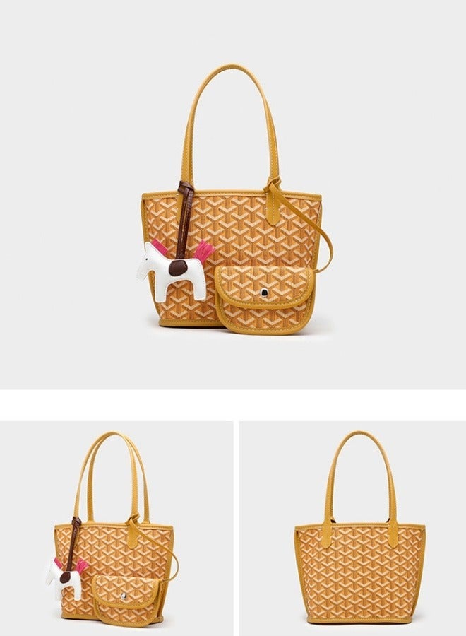 Women's Fashion Versatile Travel Bag Handbag Small Commuter Shopping Bag Tote Bag Paired with Small Bag Pony Pendant Random Color 22cm * 21cm * 12cm - Image 1