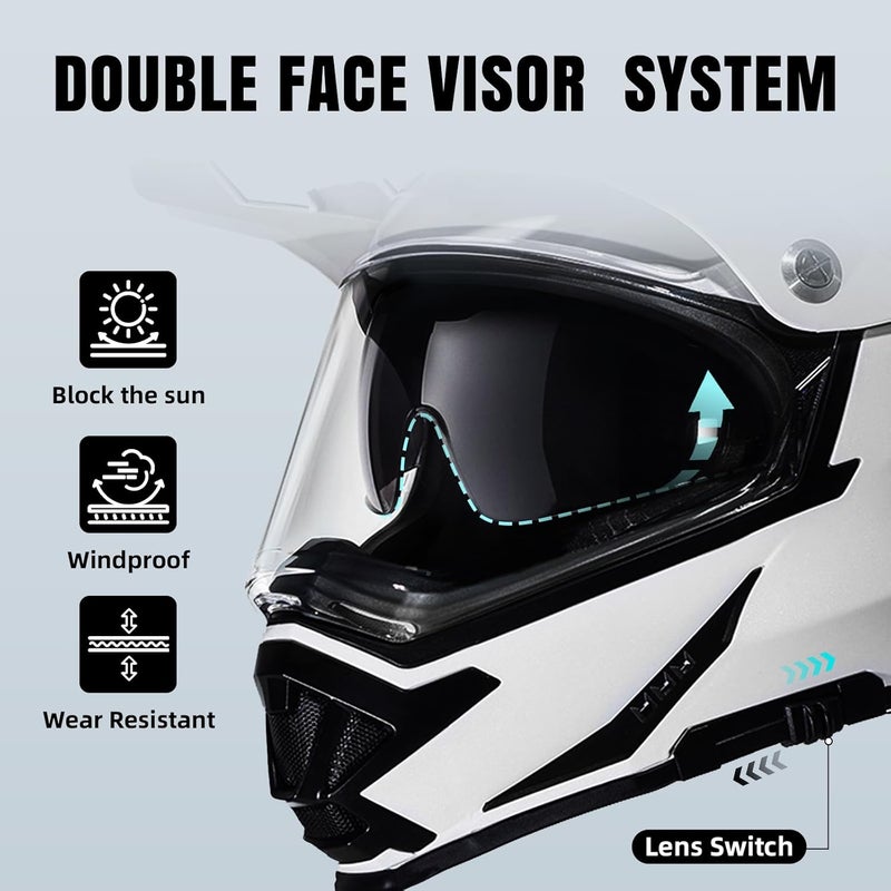 triangle Motorcycle Helmets Dirt Bike ATV Dual Sports Full Face Helmet for Adults with Tinted Sunshield DOT Approved - Image 4